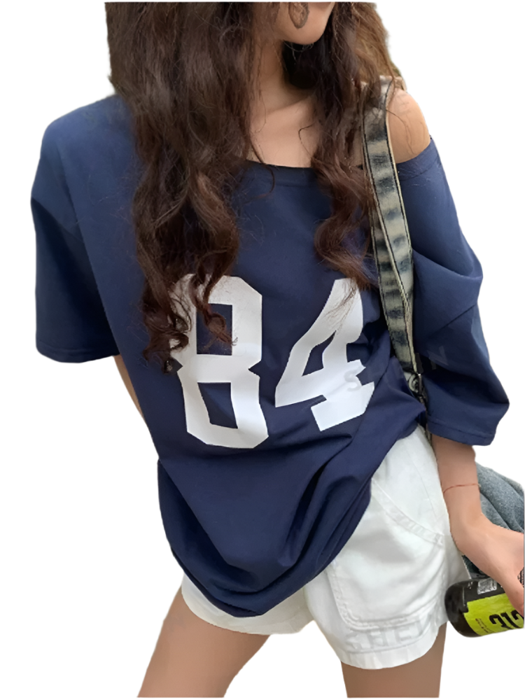 Off-Shoulder T-Shirt with Diagonal Collar