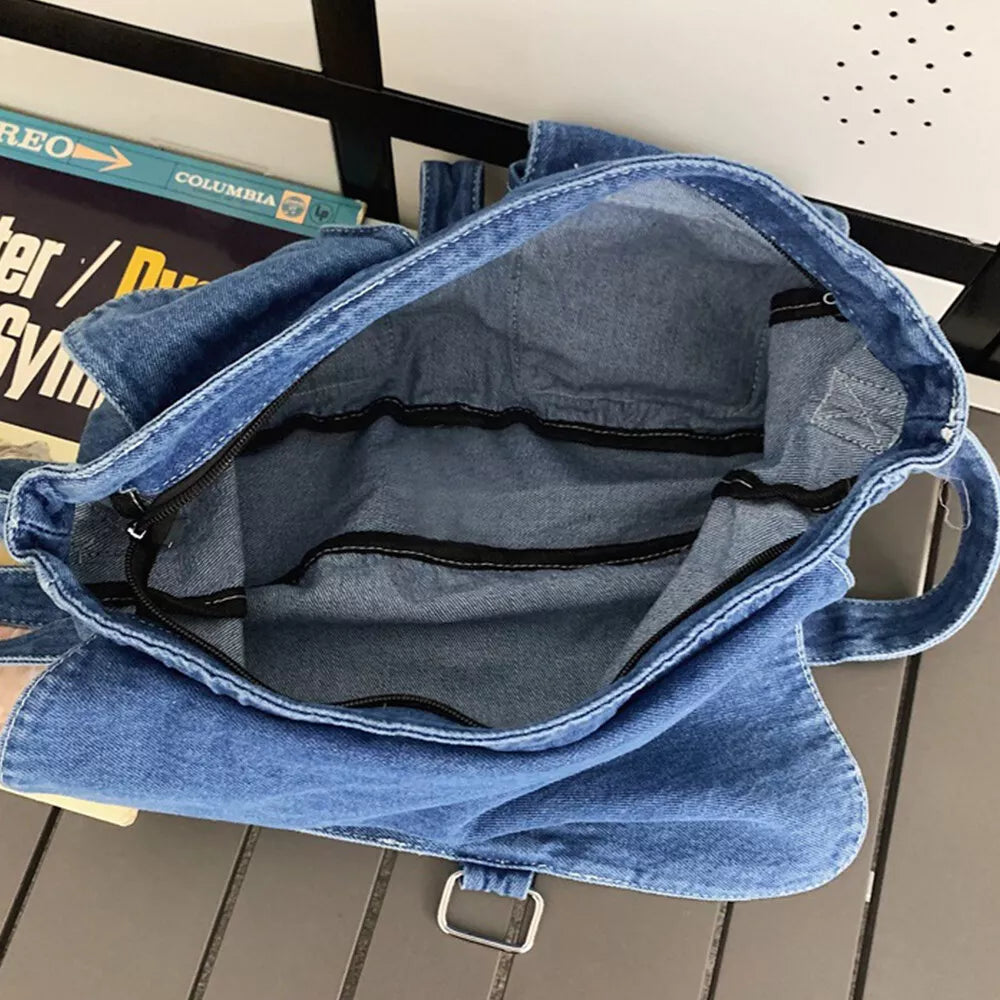 Abby | Spacious Multi-pocket Trendy Denim Crossbody Messenger Bag