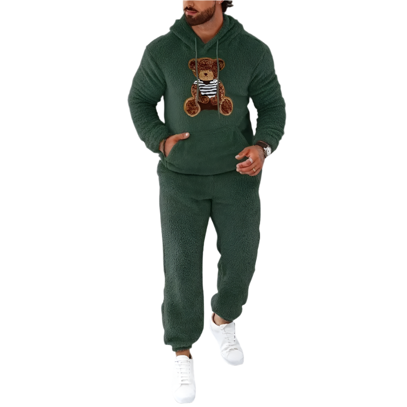 Bear Print Hoodie and Pants Set