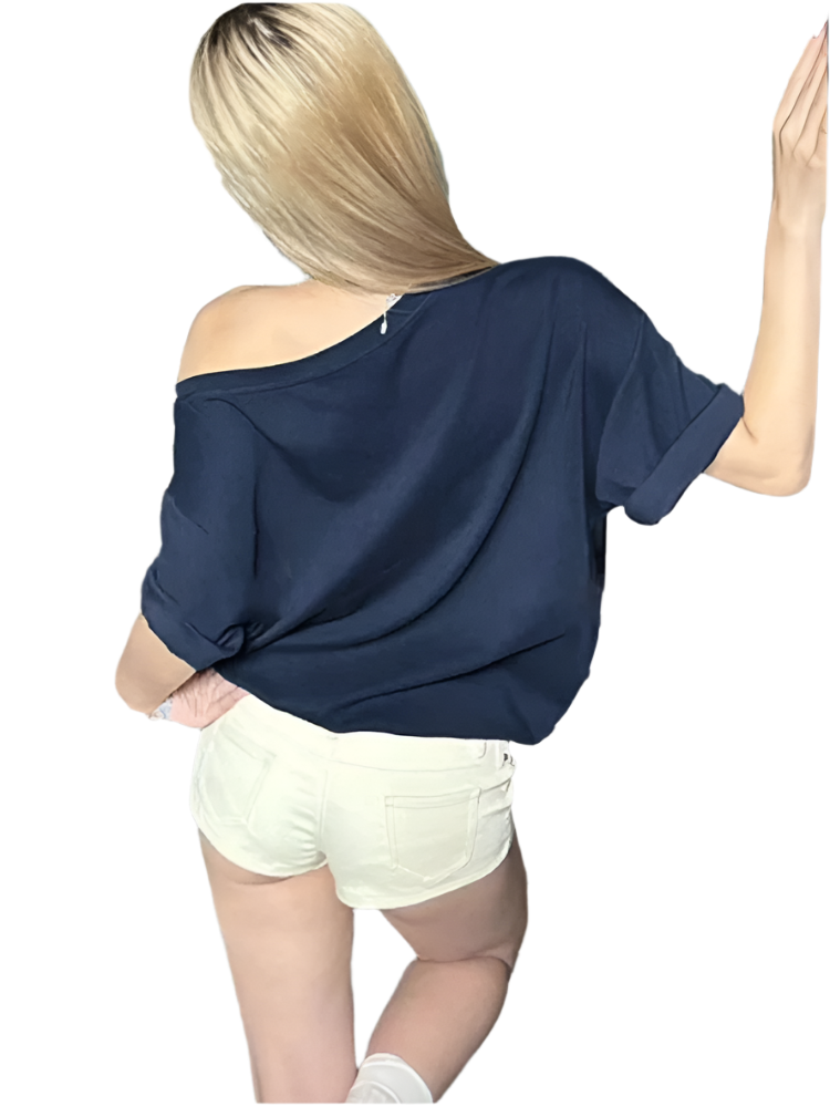 Off-Shoulder T-Shirt with Diagonal Collar