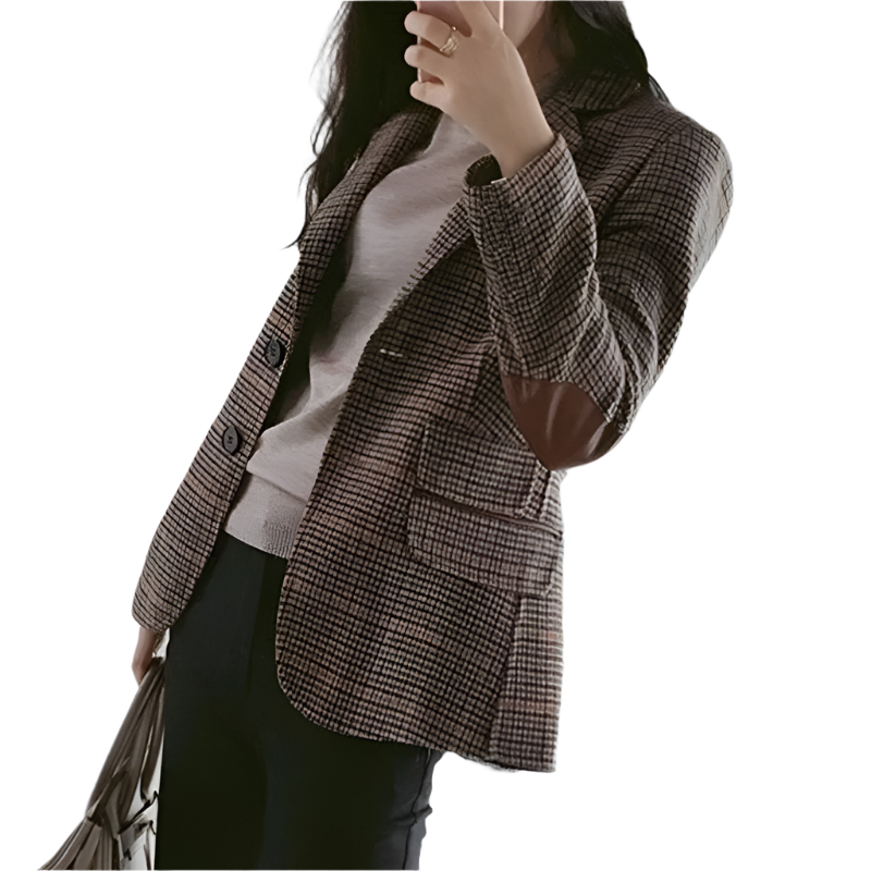 Slim-Fit Plaid Blazer with Elbow Patches