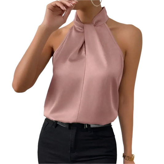 Elegant Satin Halter Tank Blouse