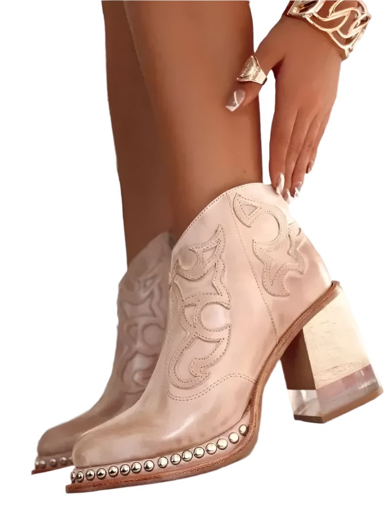 Embroidered Leather Ankle Boots