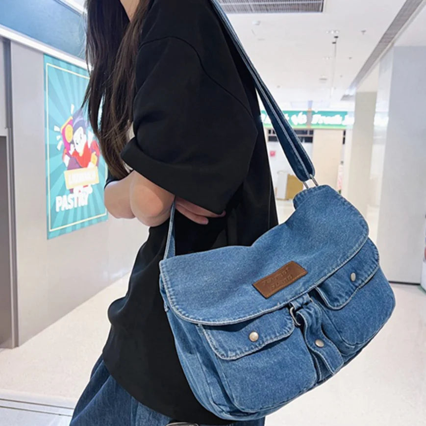 Abby | Spacious Multi-pocket Trendy Denim Crossbody Messenger Bag